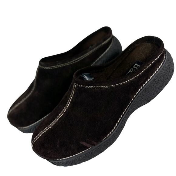 NWOT! BASS! ESPRESSO BROWN GENUINE LEATHER CREAM STITCHED CLOGS, MULES! SZ 7.5M - Picture 10 of 10